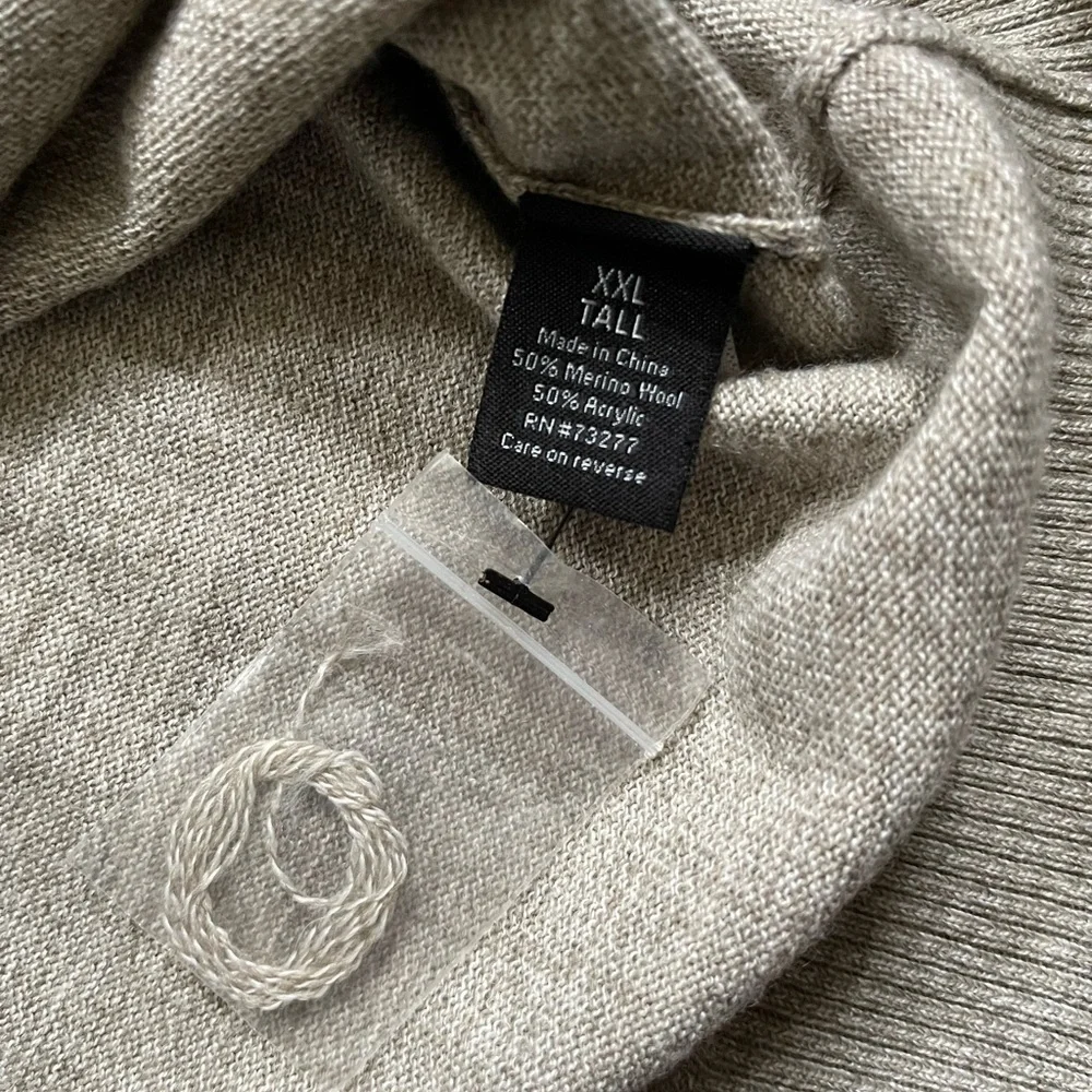 Apt 9 Merino Wool Blend Oatmeal Gray Long Sleeve V Neck Sweater Men’s XXL Tall